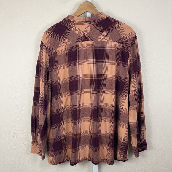 Natural Reflections Flannel Button Down Shirt Womens Plus Size 2X Cork Plaid - Picture 4 of 6